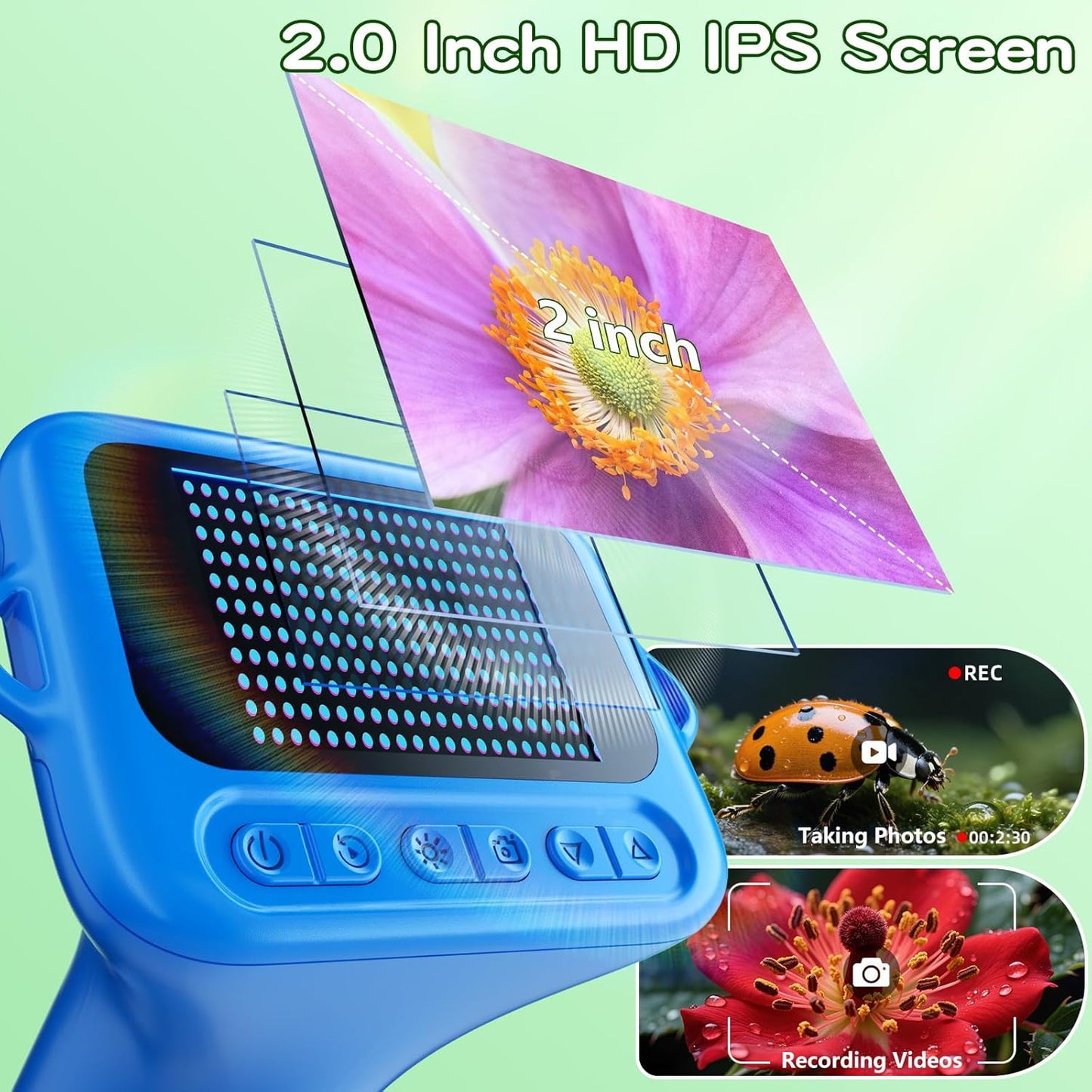 Odatay Microscope for Kids with 12 Slides, 100X-1000X 1080P Digital Handheld Kids Microscope, Mini Portable Pocket Miniscope Science Toys Gifts for 3+ 4 5 6 7 8 9 10 11 12 Year Old Boys Girls, Blue