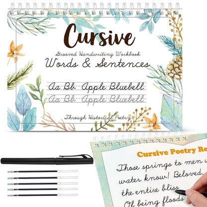 Maitys Grooved Cursive Handwriting Workbook Kit Reusable Cursive Workbook Groove Writing Practice Books Grooved Handwriting Practice for Adults and Beginner Improving Write Skills