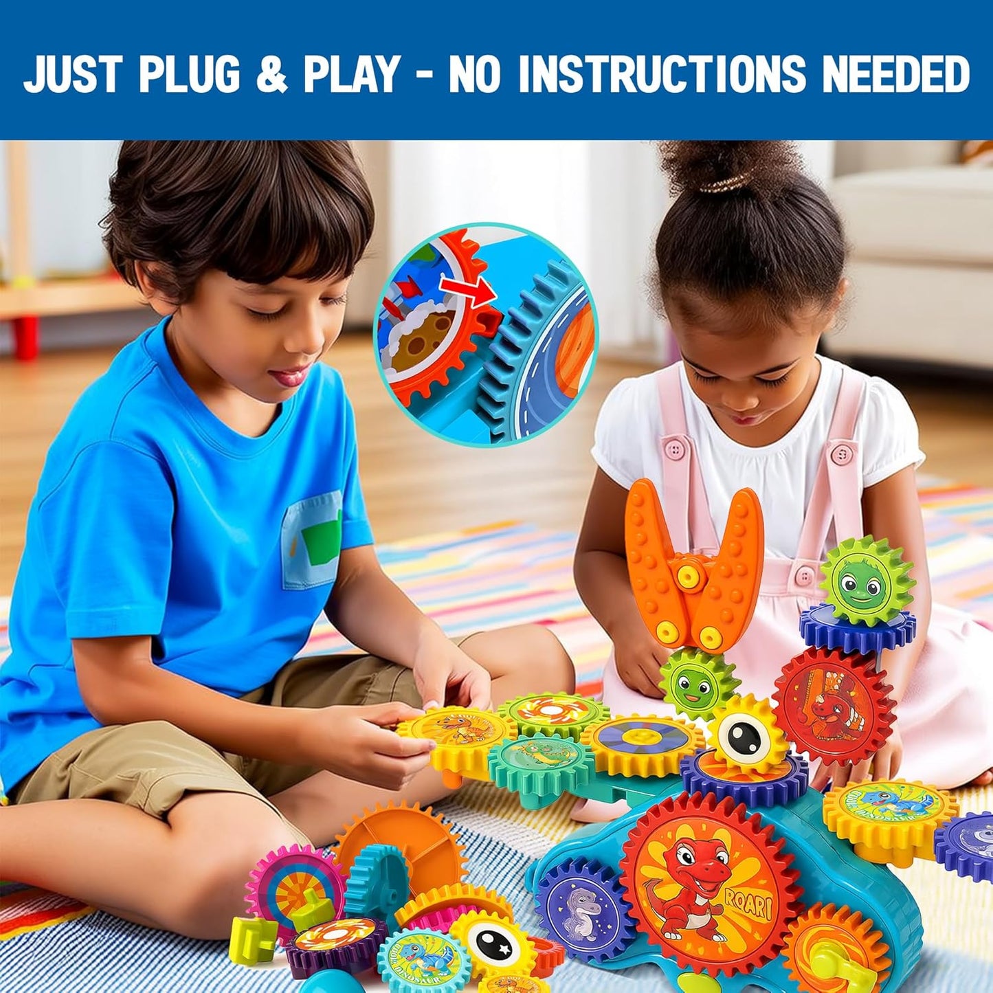 Motorized Spinning Gear Building Toys for Kids, Space Rocket STEM Construction Set, Educational Interlocking Building Blocks Puzzle | Gear Toys for Toddlers Ages 3-8