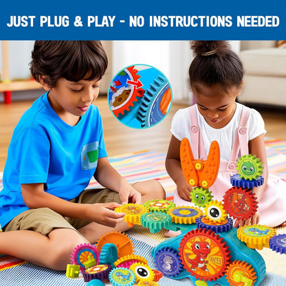 Motorized Spinning Gear Building Toys for Kids, Space Rocket STEM Construction Set, Educational Interlocking Building Blocks Puzzle | Gear Toys for Toddlers Ages 3-8