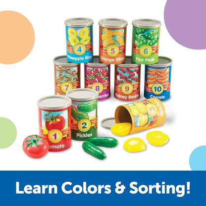 Learning Resources One To Ten Counting Cans - 65 Pieces, Ages 3+, Toddler Activities, Preschool Pretend Play, Supermarket Food Toys