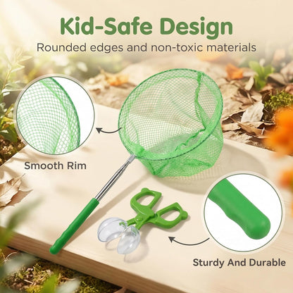 11Pack Bug Catcher for Kids, Bug Catching Kit with Extendable Bug Net, Butterfly Net, Collection Boxes, Butterfly Cage, Backpack, Outdoor Explorer Adventure Set for Boys Girls Ages 4-12