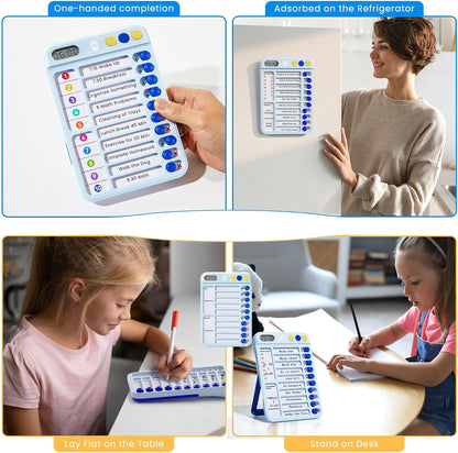 Magnetic Chore Chart for Kids, ADHD Tools for Kids to Do List Checklist Task Board Routine Chart Visual Schedule for Fridge with 10 Sliders and Magnetic Marker - White