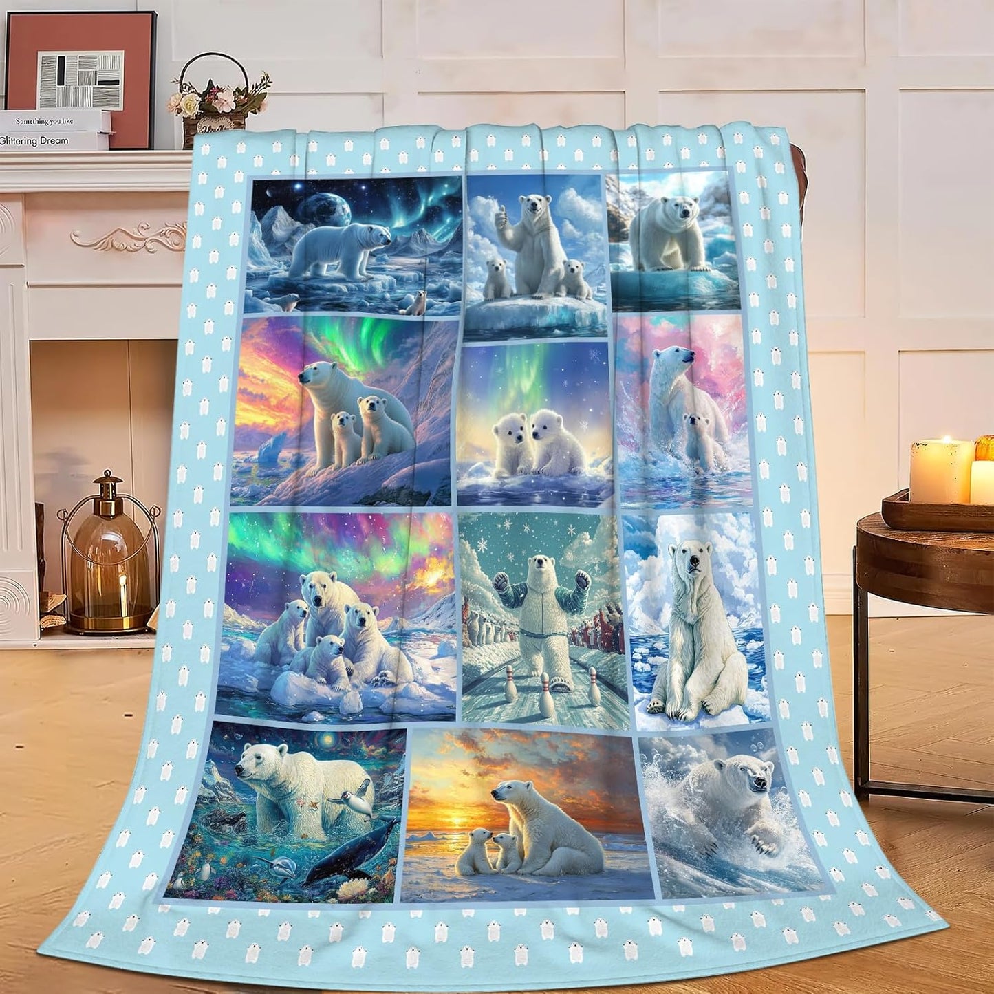 Bear Print Blanket Cute Baby Bear Fleece Throw Blanket Fuzzy Plush Super Soft Cozy Warm Decor Blanket Toddler Nursery Gifts for Boys Girls Kids Adult Men Women 40"x50"