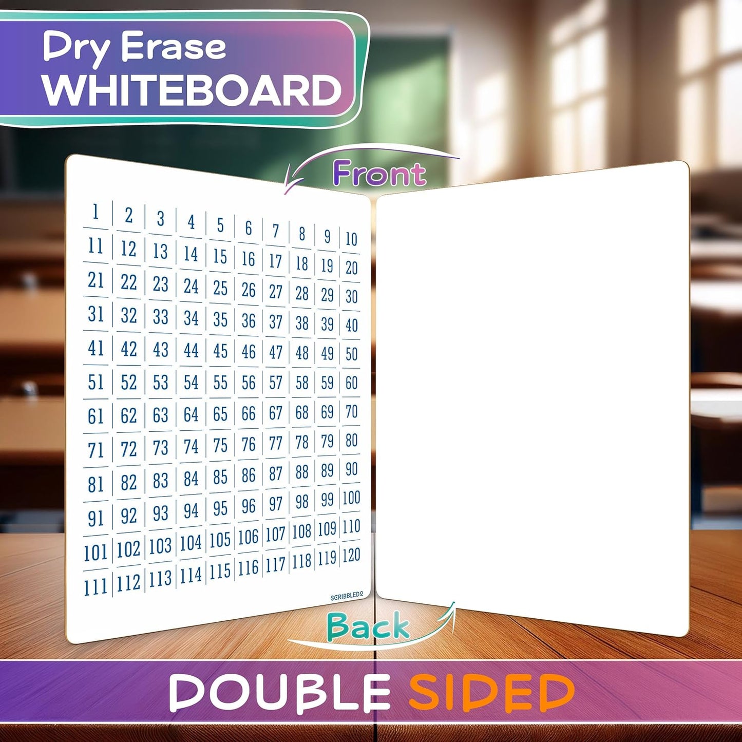 SCRIBBLEDO Dry Erase Number Chart 9”x12” White Board Teacher Student 100 Chart for First Grade Classroom Kid Small Math Practice Whiteboard Kindergarten 1st Grade School Supplies