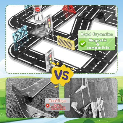 Magnetic Tiles Road Expansion Pack 48 PCS, Magnet Road Tiles for Kids Ages 3-5 4-8 5-7, Expansion Magnetic Building Blocks Educational STEM Creativity Toys 3+ Year Old Boys & Girls Toddlers Kids Gifts