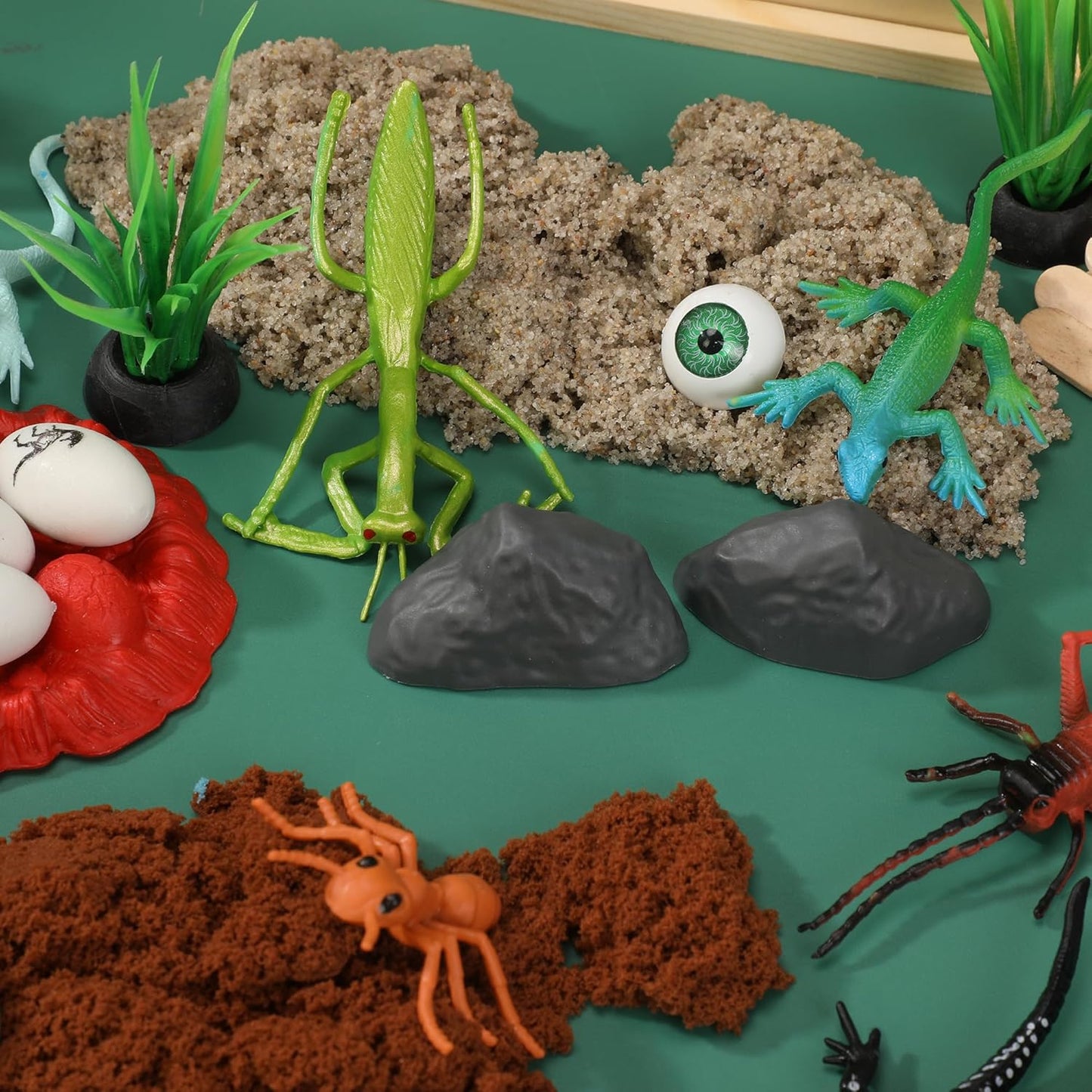 Insects and Reptiles Putty Explorers Educational Sensory Kit Wooden Play Box Bugs Snakes Science Life Moldable Sand Kit STEM Educational Toys Science Teacher Classroom Gifts Lizards Volcano Easter