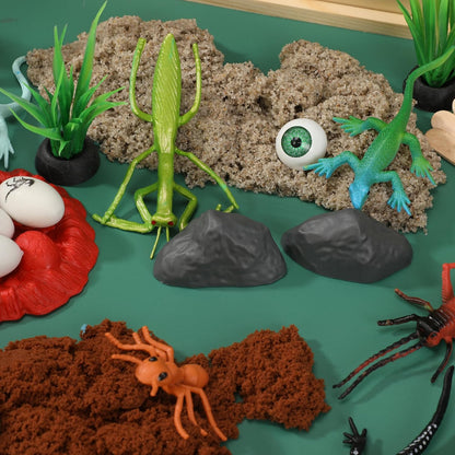 Insects and Reptiles Putty Explorers Educational Sensory Kit Wooden Play Box Bugs Snakes Science Life Moldable Sand Kit STEM Educational Toys Science Teacher Classroom Gifts Lizards Volcano Easter