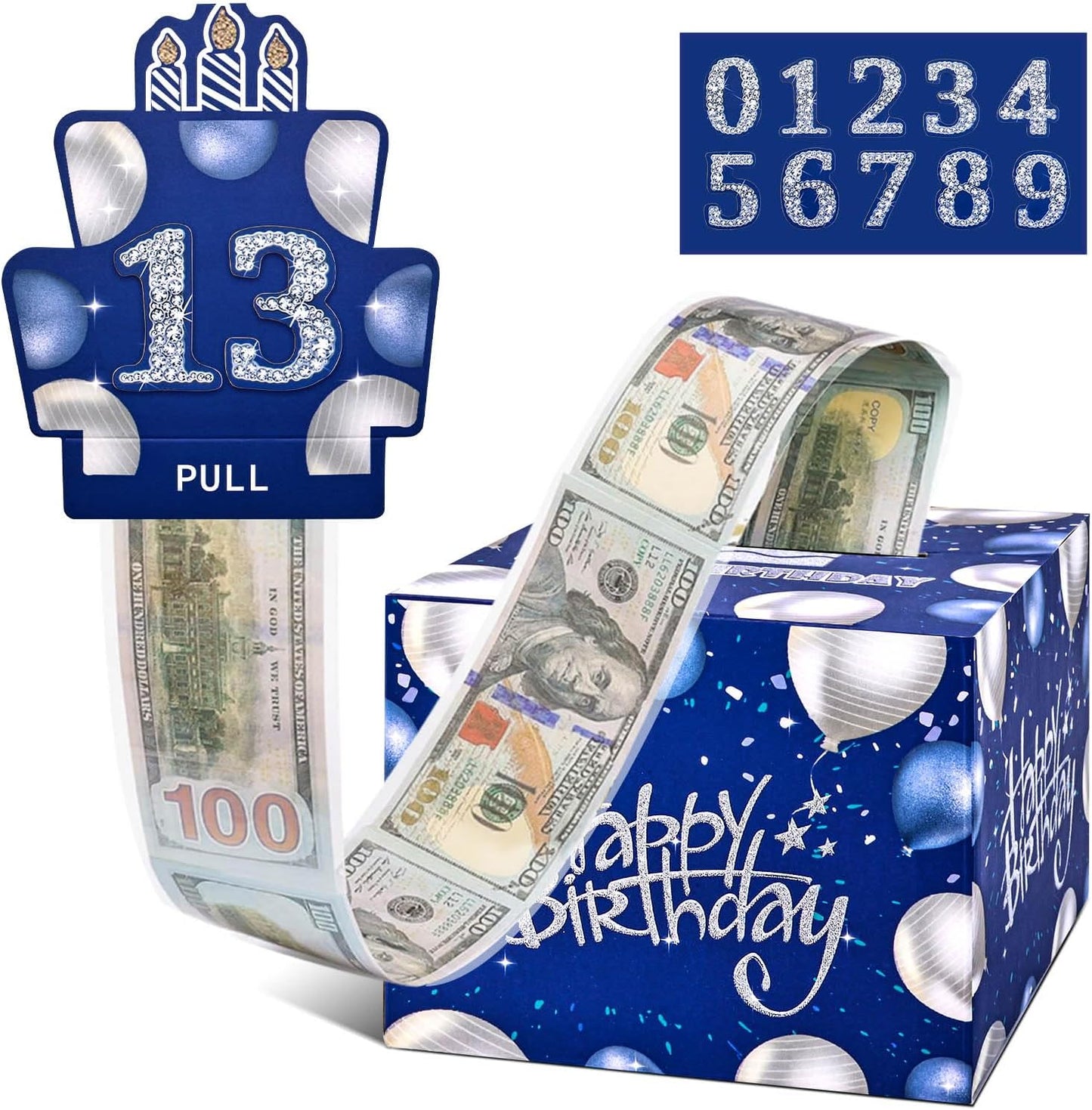 10 Happy Birthday Money Box for Cash Gift, 10th Birthday Decorations for Boys and Girls, Gifts for 10 Year Old Boy, Boy Gift Ideas, Cool Things for Teen -Blue with 100PCS Bags