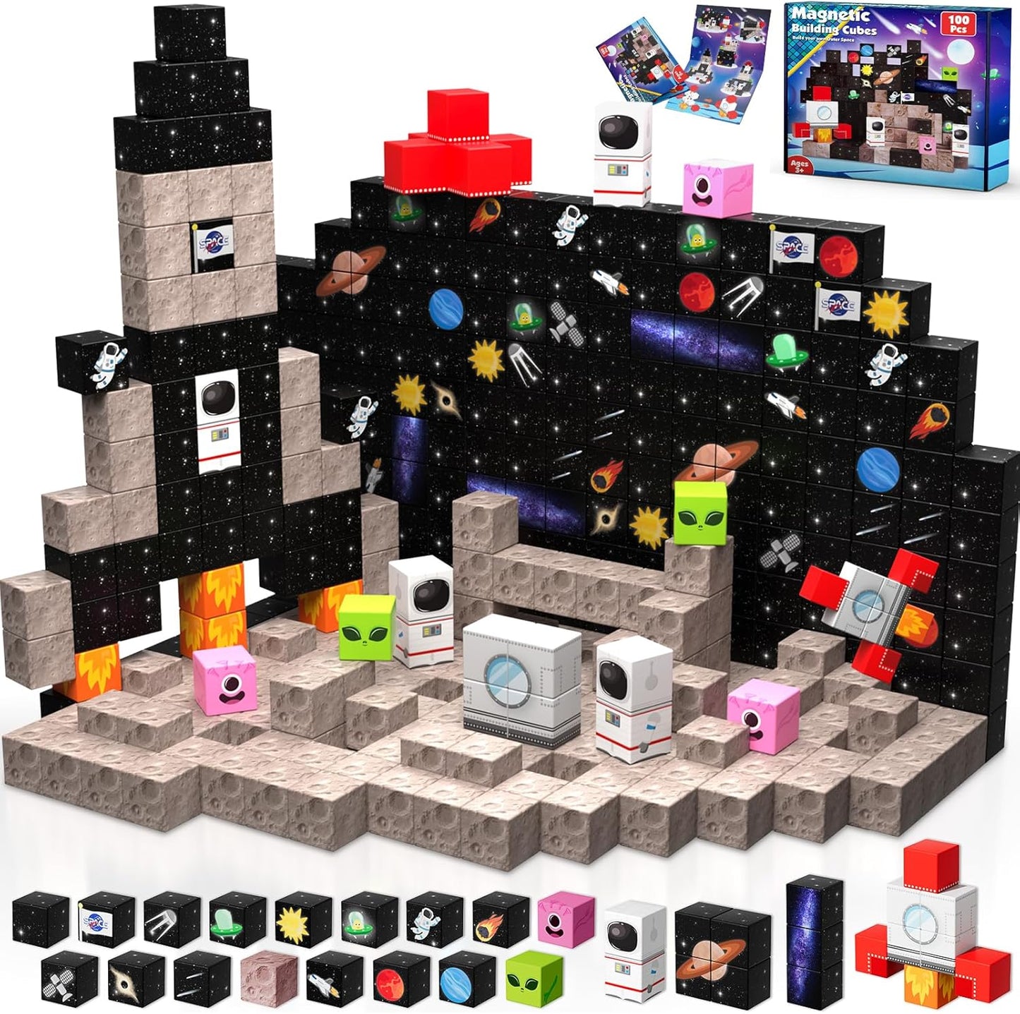 Annexfun Magnetic Blocks - 100PCS Building Blocks Unicorn Cubes - Toys for Montessori Toddler Christmas Birthday Gifts - STEM Sensory Toys for 3 4 9 10 Year Old Girl