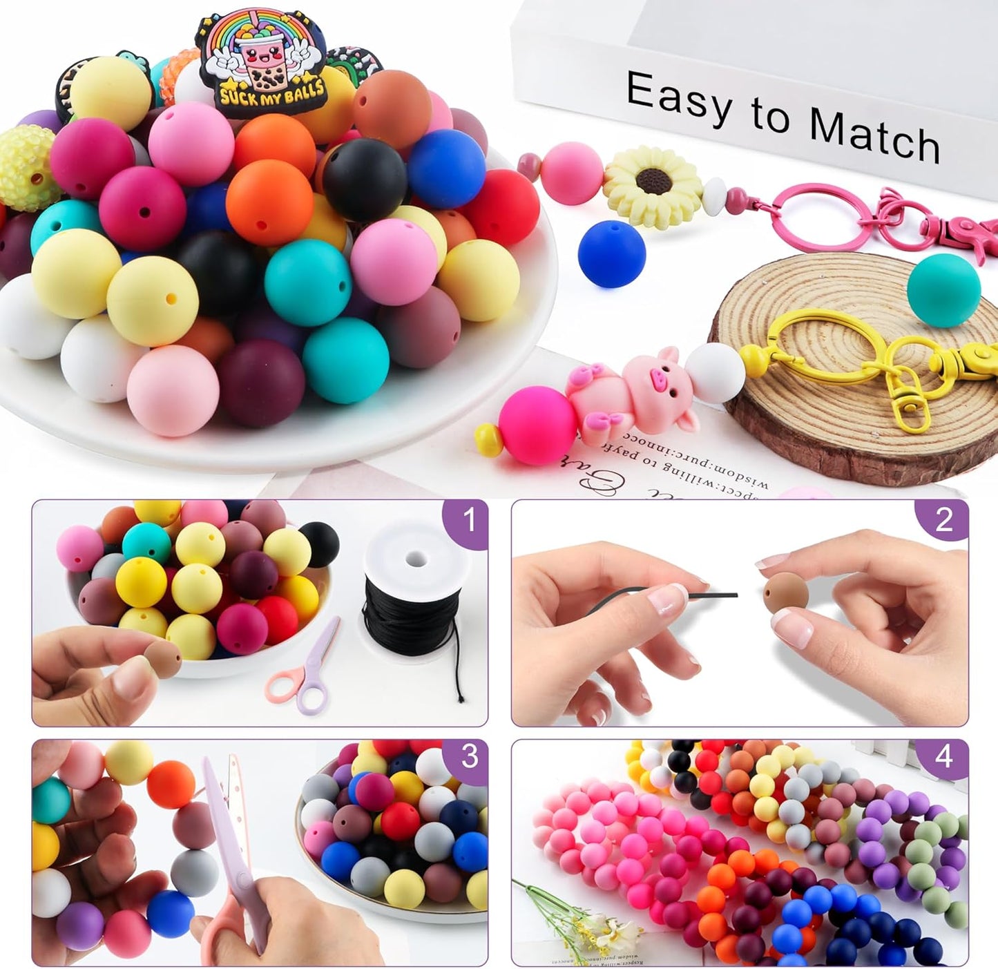 65Pcs 19mm Silicone Beads for Keychain Making Bracelet Necklace, Bulk Round Silicone Beads for Pens（Christmas Green） - Colors B