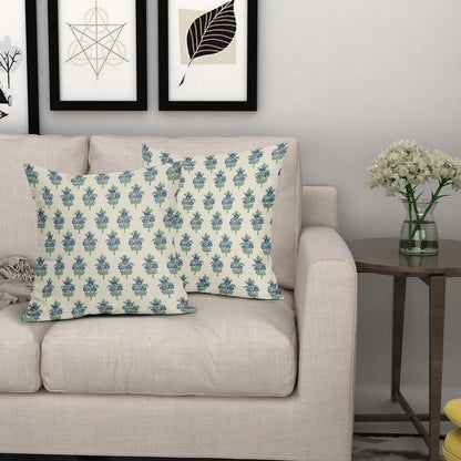 Sage Green Blue Floral Block Print Pillow Covers 18x18 Set of 2 Spring Flower Pattern Decorative Throw Pillowcases Outdoor Rustic Farmhouse Square Cushion Cases Decor for Home Couch Sofa Bed