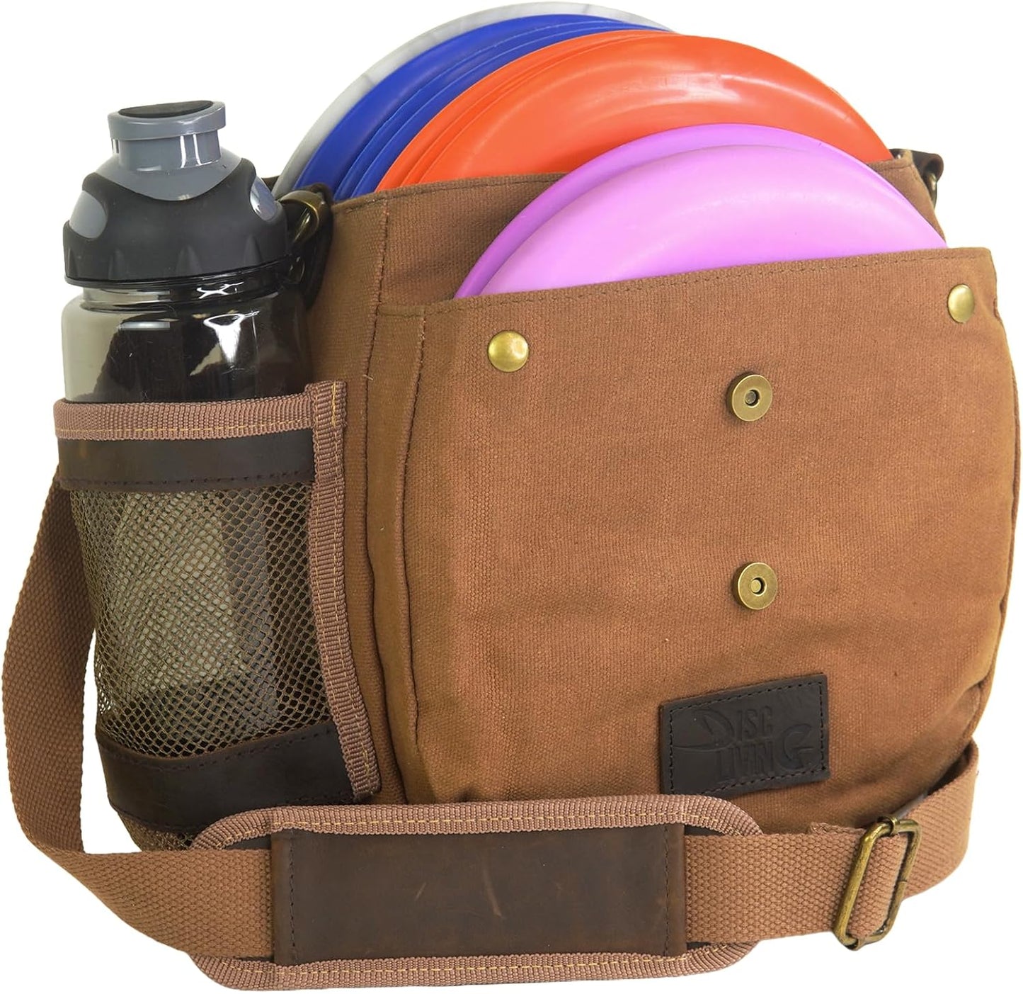 Disc Golf Bag | Frisbee Golf Bag | Easy to Carry | Lightweight Fits Up to 10 Discs | 16 oz Waxed Canvas Sturdy Design | Belt Loop | Double Button Design | Bottle Holder