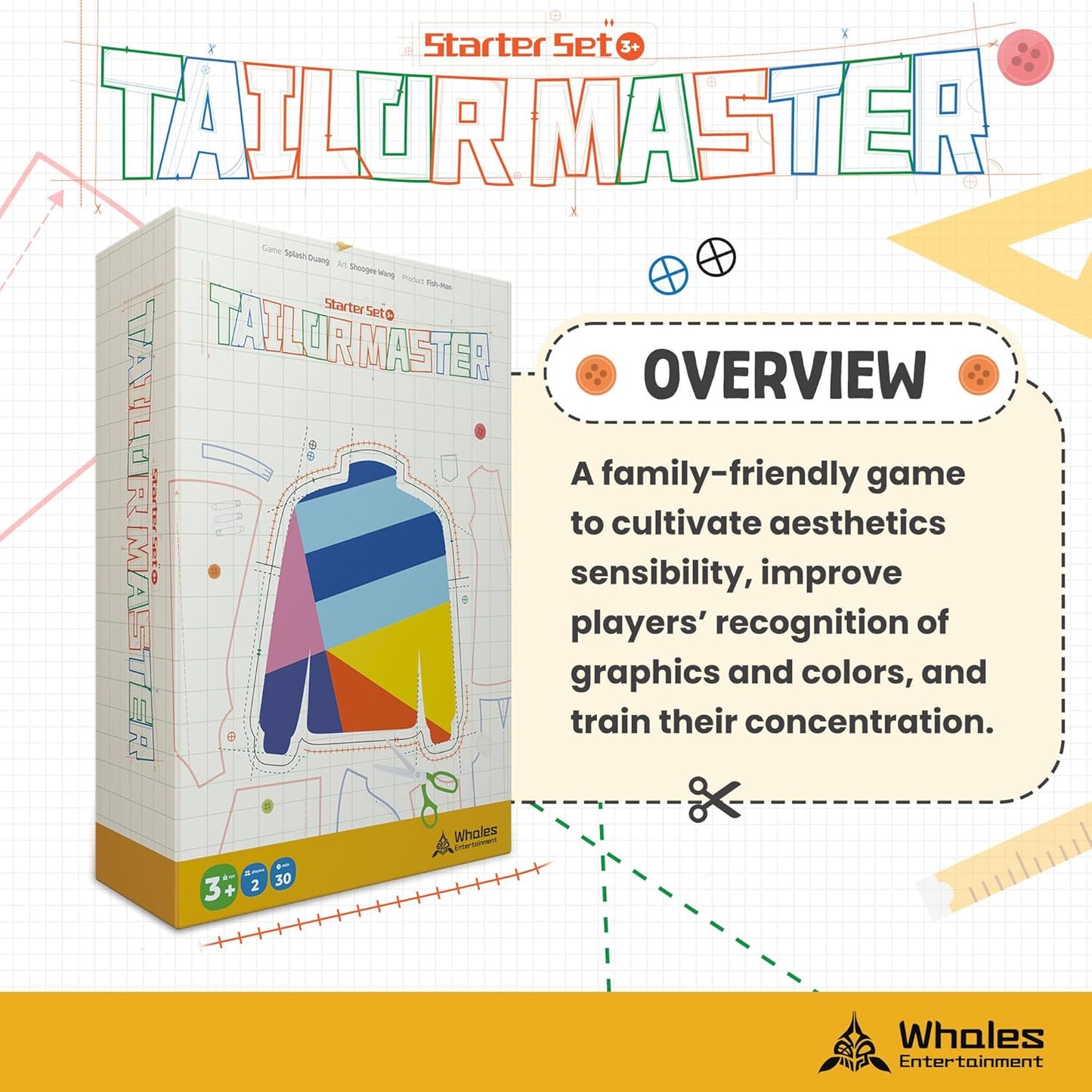 Whales Entertainment |Tailor Master Board Game for Kids 3 +| Family Game Night | Memory Matching Card with Bell Tap| Educational and Fun for Preschool,Toddlers and Parents|Helps Improve Concentration