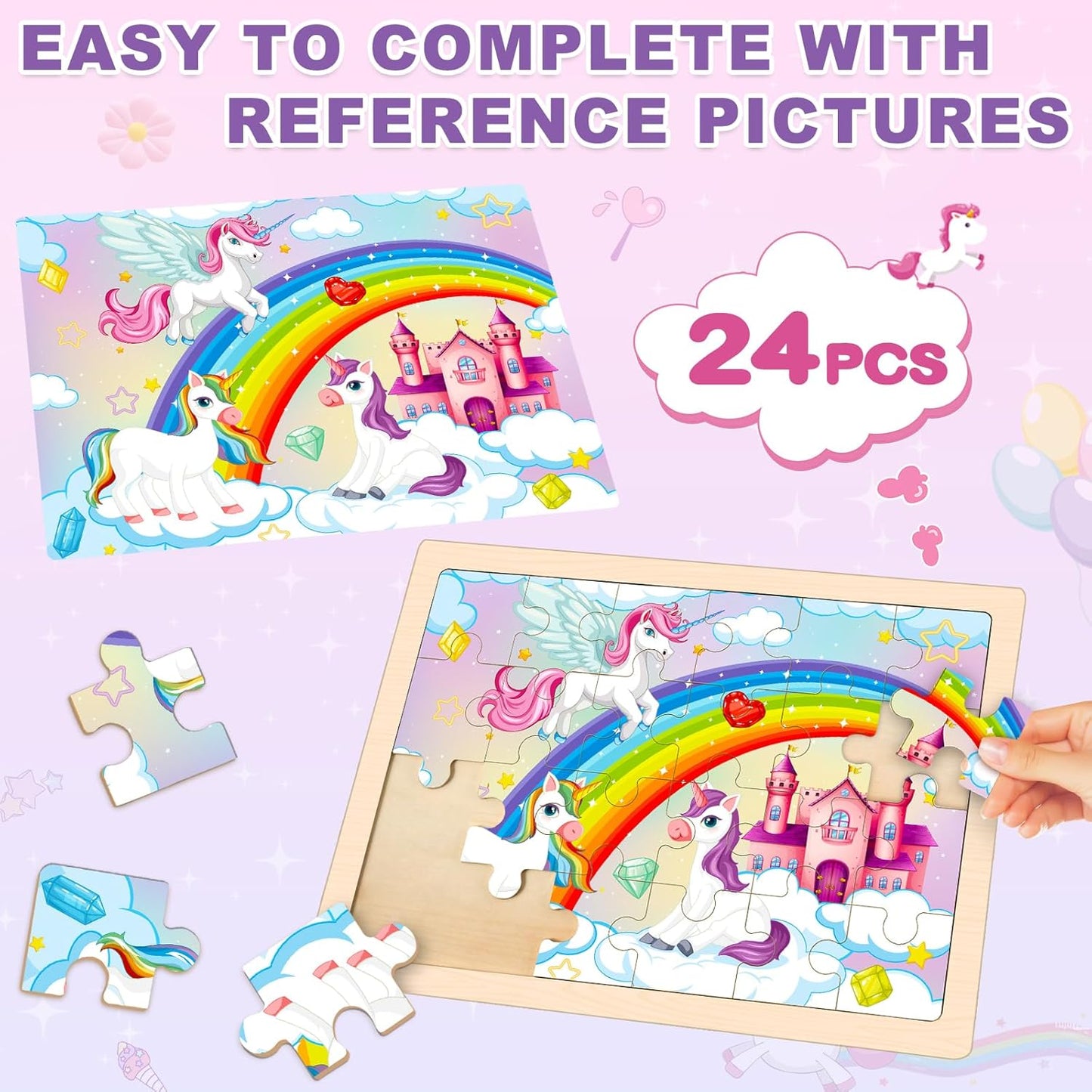 Puzzles for Kids Ages 4-6, 4 Packs 24 Pcs Wooden Jigsaw Puzzles for Toddlers Ages 2-4, Preschool Educational Vehicle Puzzle Toys Gifts for 3 4 5 6 Boys Girls