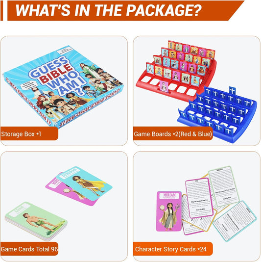 Guessing Bible Who I Am Game? – Bible Trivia Card Game for Kids & Families, 24 Holy Bible Characters with Life Story & Verse Cards, Christian Sunday School & Youth Group Games Catholic Gifts