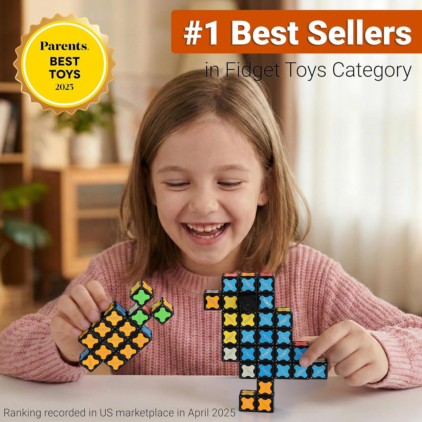 TOSY Magnet Cube 2x2 - 8 Blocks, 2in1 Toy: 2x2x2 Puzzle Cube and Customizable Infinity Cube, Easter Basket Stuffers Gifts for Kids/Grandkids, Glowing w/ UV Flashlight, STEM Toy, 2-Pack