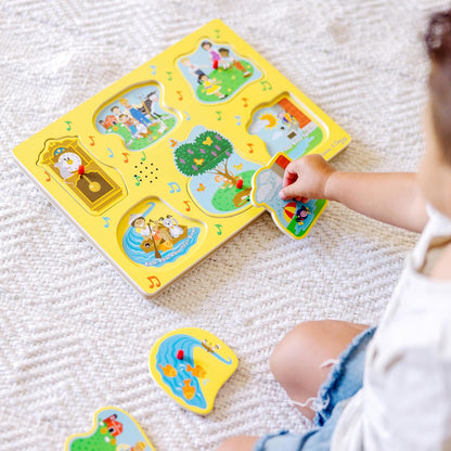 Melissa & Doug Sing-Along Nursery Rhymes Sound Puzzle -Yellow - Wooden Peg Puzzle (8 pcs)