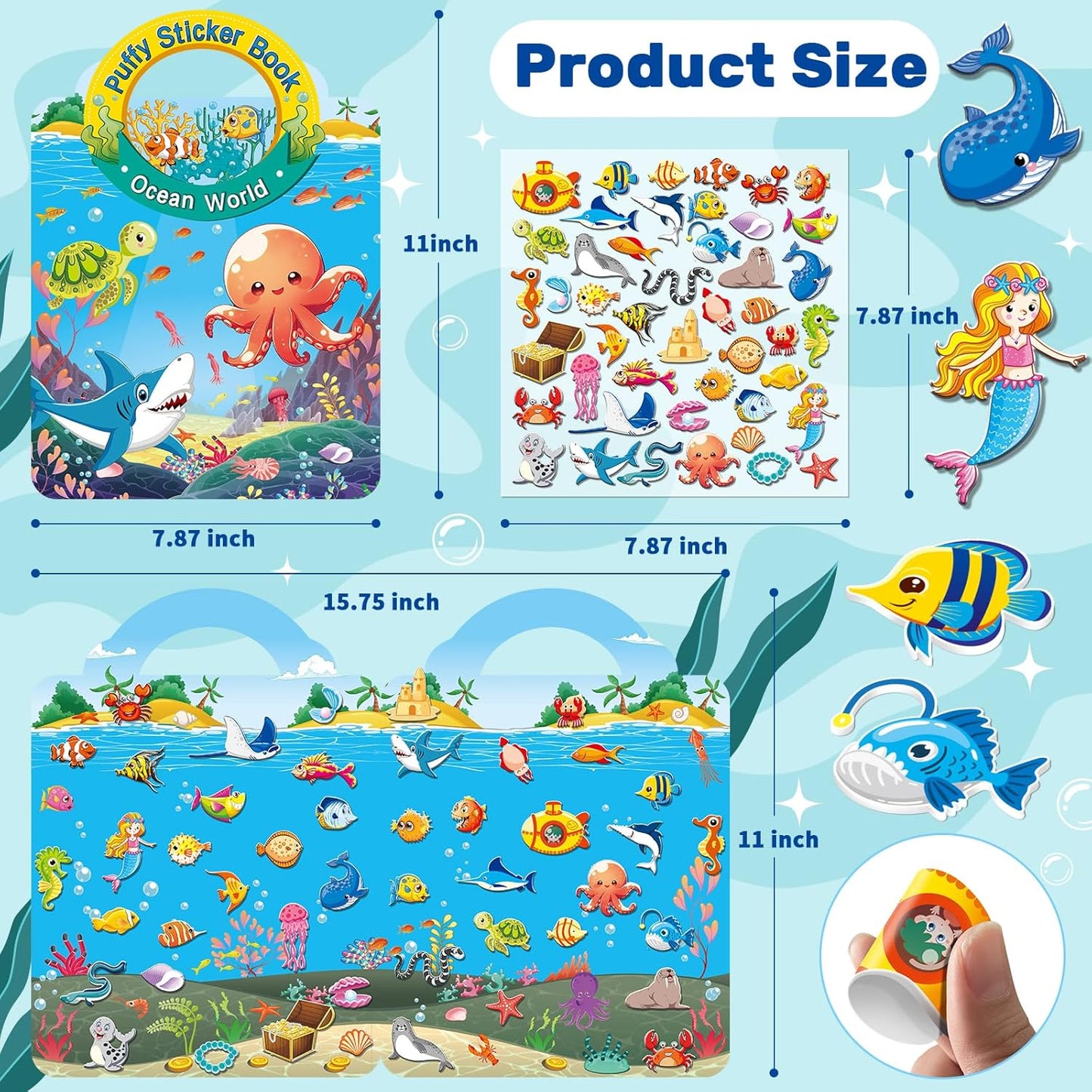 Elfew 2 Pack Puffy Sticker Books for Kids Ages 3-5, Construction Truck and Vehicle Car Stickers for Toddlers Boys, 3D Reusable Stickers Books for Toddlers, Activity Book for Boys Party