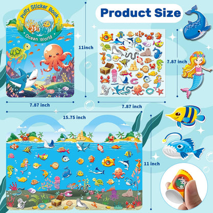 Elfew 2 Pack Puffy Sticker Books for Kids Ages 3-5, Construction Truck and Vehicle Car Stickers for Toddlers Boys, 3D Reusable Stickers Books for Toddlers, Activity Book for Boys Party