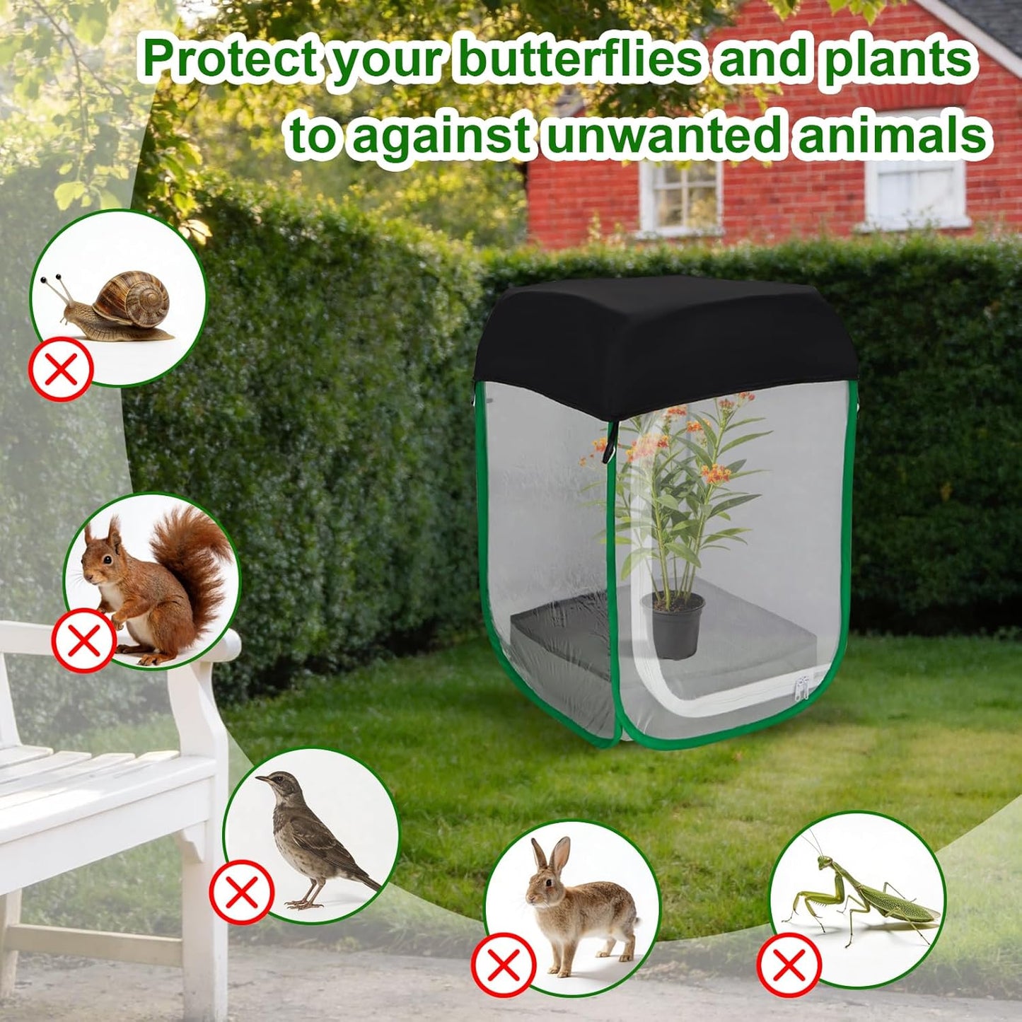 Butterfly & Insect Habitat Cage 24" x 24" x 36", Extra Large Butterfly Enclosure with Poop Tray for Easy to Clean, Pop-up Caterpillars Mesh Cage Terrarium with Sunshade Top for Outdoor.