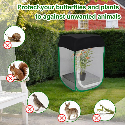 Butterfly & Insect Habitat Cage 24" x 24" x 36", Extra Large Butterfly Enclosure with Poop Tray for Easy to Clean, Pop-up Caterpillars Mesh Cage Terrarium with Sunshade Top for Outdoor.