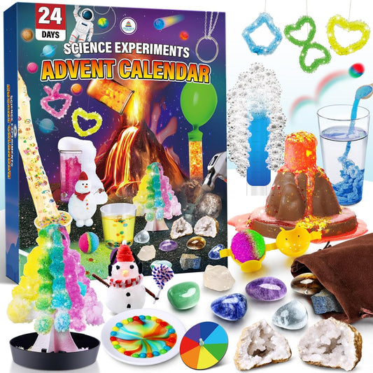UNGLINGA 2026 Science Experiments Advent Calendar for Kids Boys Girls Toys Gifts - 24 Days of S.T.E.M Kit, Volcano, Chemistry, Physics, Gemstones, Countdown to Christmas Birthday Holiday