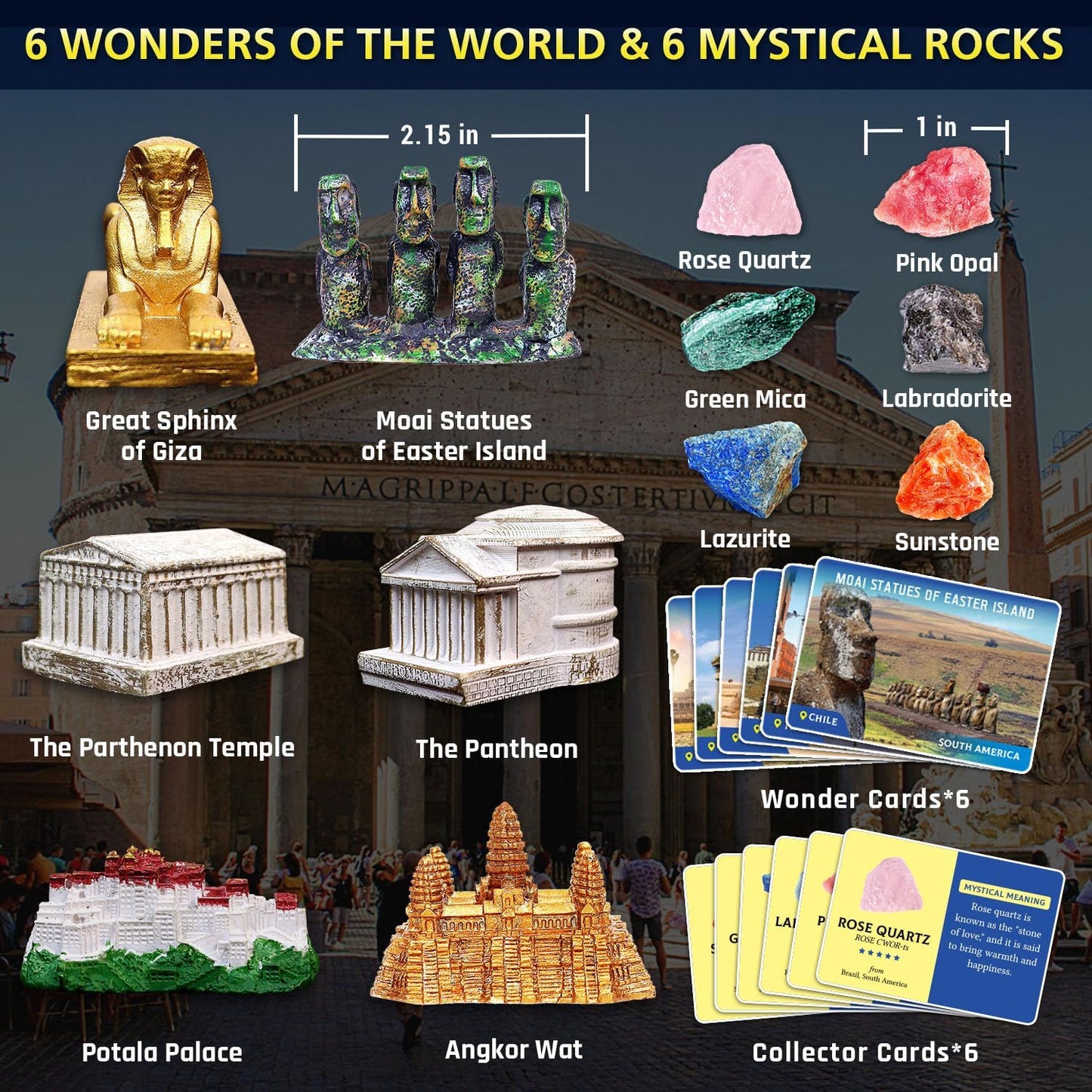 PIBEX Ancient Wonders Dig Kit, Dig up 6 Mystery Historical Landmarks & 6 Treasure Stones, Famous World History Architecture Toy Archaeology Set, STEM History Gift for Kids Age 6-8-12