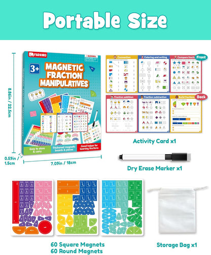 Large Magnetic Fraction Demonstration Book, Magnetic Fraction Educational Puzzle with Tiles & Circles, Montessori Fraction Manipulatives for Elementary School, Maths Learning Toys for Kids