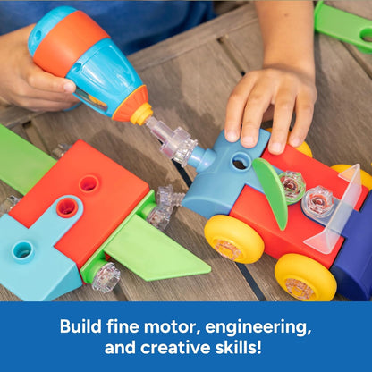 Educational Insights Design & Drill Build-It Bucket - Vehicle Building Toys for Toddlers 3-5, Construction Toy Set with Real Working Electric Drill Toy, Take Apart STEM Toys for 3+ Year Old