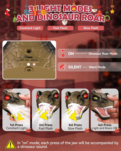 LED Dinosaur Headlamp for Kids, Children's Toy Flashlight T-Rex Dinosaur Toys for Age 3 4 5 6 7 8 9 Years Old Kids, Camping Hiking Gear for Boys Girls