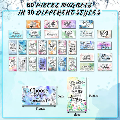 Xuhal 60 Pcs Inspirational Magnets Bulk Rectangle Positive Affirmation Magnets Decals Decorative Inspiring Quotes Fridge Magnetic Stickers for Adults Students Team Motivational Gifts (Classic)