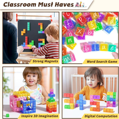 Apluses 45PCS Magnetic Blocks - Transparent Magnet Cubes, Toddler Building Blocks, Sensory Autism Gifts for Kids Ages 3+, Preschool Travel Toys for 3-5 Year Old Boys and Girls