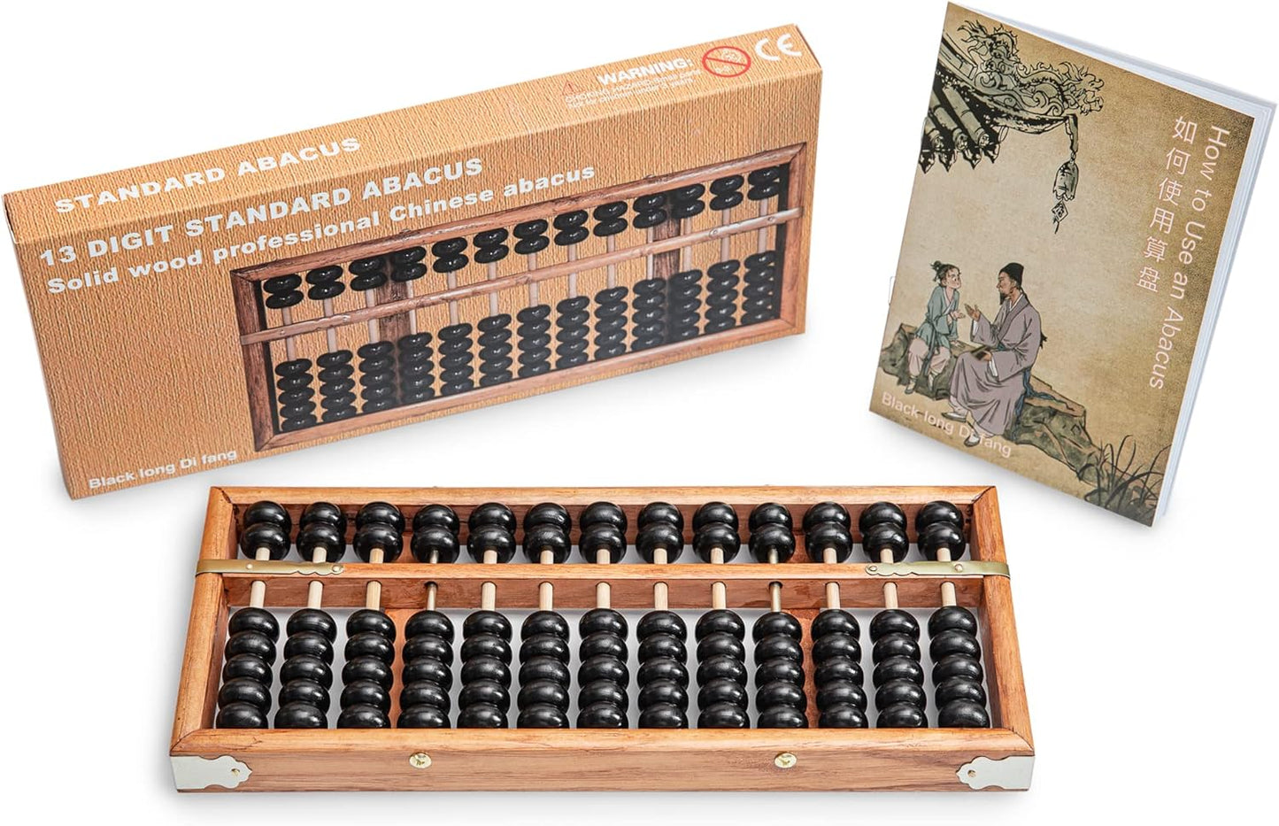 Black long Di fang Digital Standard Abacus-28.5cm-Professional 13-Column Soroban Calculator (Functional and Educational Tool) Vintage-Style Chinese Wooden Abacus.