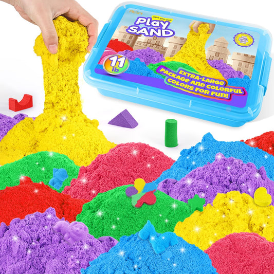 AtMini Play Sand with 6 Colored Sands of 11lbs, Including a Sand Tray with Lid - Sensory Toy Kits and Sand Art Kits for Kids (Pink Tray)