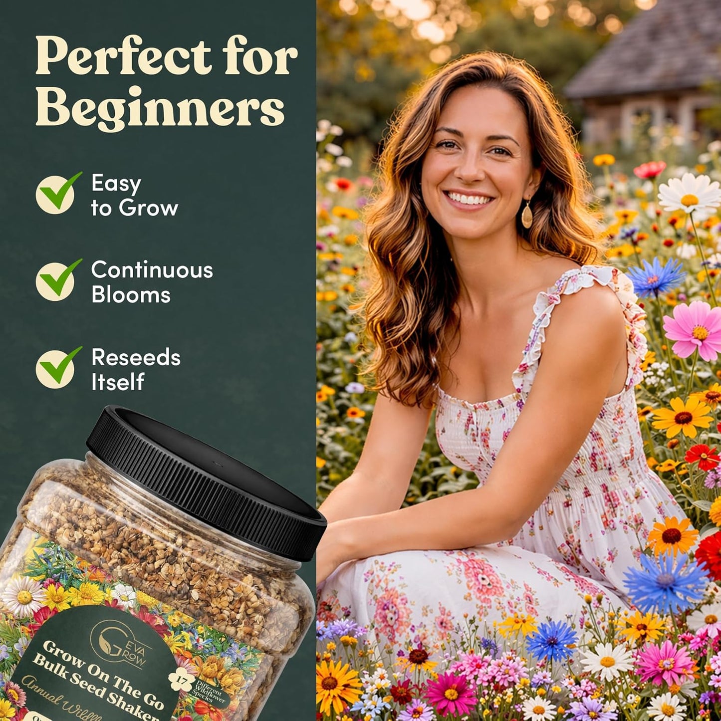 Mini Wildflower Seed Shaker - Save The Bees Seed Mix, by GevaGrow | 80,000+ Seeds | Pollinator & Bee Attracting Flower Seeds Bulk for Planting in Pots & Outdoor Gardens | 2 Ounce