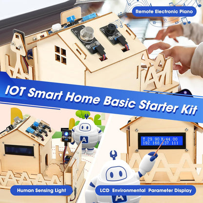 ESP32 IoT STEM Kit for Arduino/Acecode, 3D Wooden Puzzles Smart Home Learner Kit for Kids Age 10+, Educational STEM Toy House DIY Sensor Coding Set, Voice/APP Control, Gift for Adults Teens Boys Girl