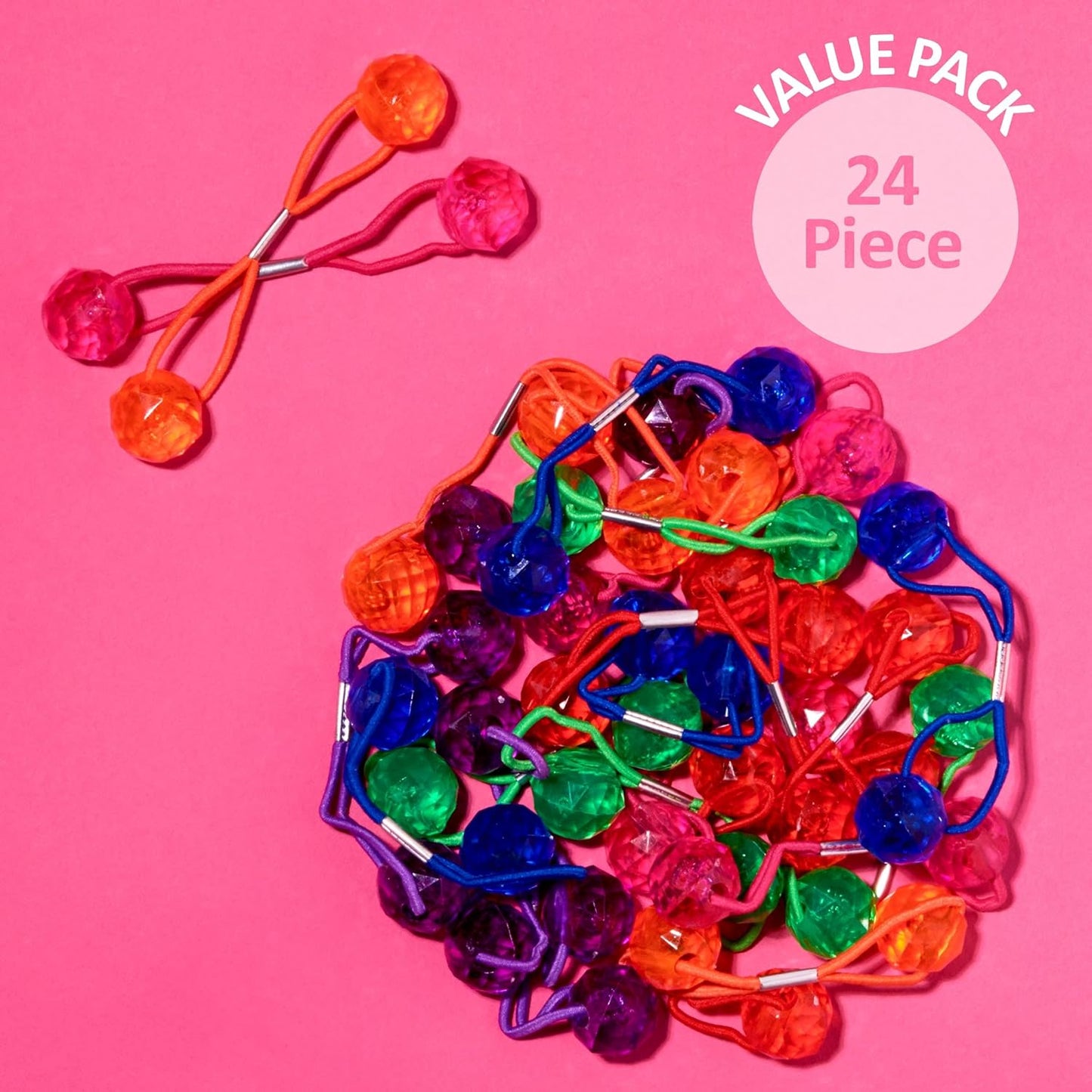 20pc Ponytailers Balls Elastics 18mm Round Opaque Multicolored Twin Beads Bauble Holders Toddler Kids Braiding Styling