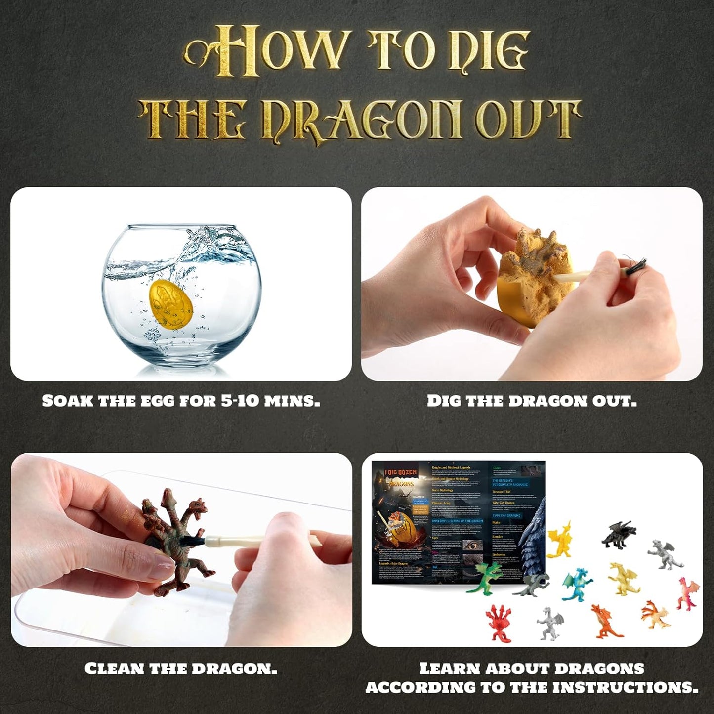 Dig a Dozen Dragon Egg Dig Kit-12 Pack Golden Dragon Eggs Excavation Science Toys with Tools & Mythical Learning Guide, Dragon Toys Gift 3-12 Year Old, Birthday Party Favors Gifts for Kids Boys Girls