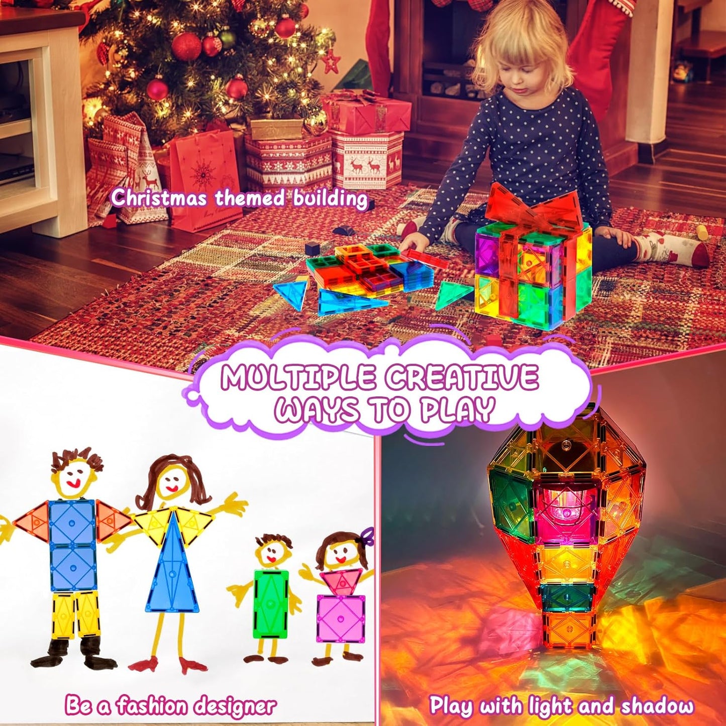 Magnetic Tiles Road Set with 2 Cranes & Double-Sided Magnet Tiles,Boys Toys for Ages 3-5 5-7 8-12,STEM Magnetic Building Construction Toys Include Car,Stations,Dolls,Roads,Signs,Gifts for 3+ Kids