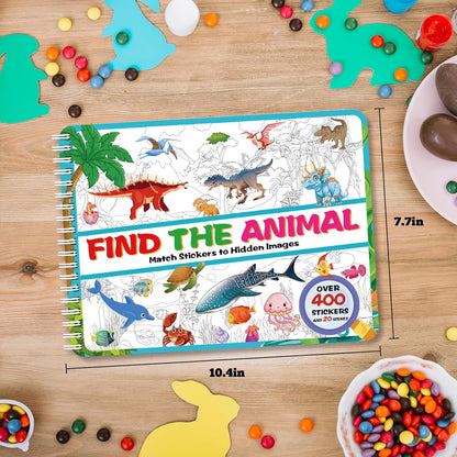Kalysky Dinosaur and Ocean Animal Scene Sticker Book for Kids Ages 4-12, Search and Find Sticker Activity Book–Travel Toys for Toddlers, Airplane & Road Trip Games, Educational Fun