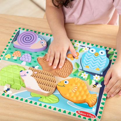 Melissa & Doug Forest Friends Touch & Feel Wooden Puzzle, 5-Piece Chunky Toddler Puzzles with Animals & Textured Silicone Puzzle Board Inlays, Preschool Toys for Girls & Boys Ages 2 and Up