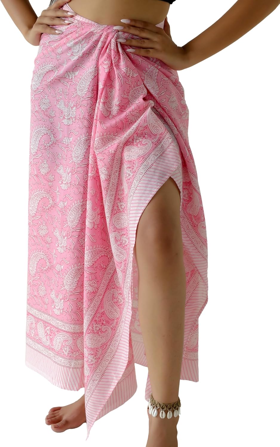 100% Cotton Sarong Cover Up for Women Indian Block Print Beach Wrap Skirt Long Boho Swimsuit Bikini Pareo (73” x 43”)