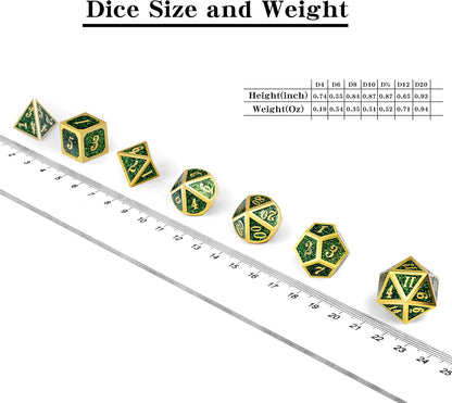 DnDnD Heavy Polyhedral Metal Dice Set with Metal Box, 7-die Shiny Blue Surface with Golden Number for RPG,Dungeons and Dragons,Pathfinder,Shadowrun,D&D,Role Palying Game and Math Teaching - Colors B