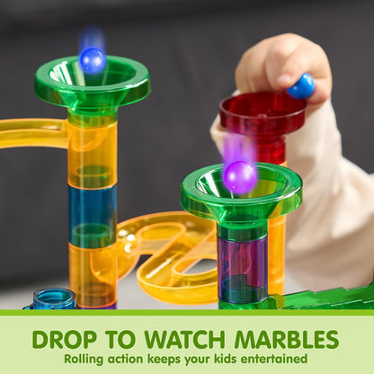 JOYIN 137Pcs Glowing Marble Run - Construction Building Blocks Toys with 15 Glow in The Dark Plastic Marbles, STEM Toy Presents for Boys and Girls, Birthday Gifts, Easter Basket Stuffers