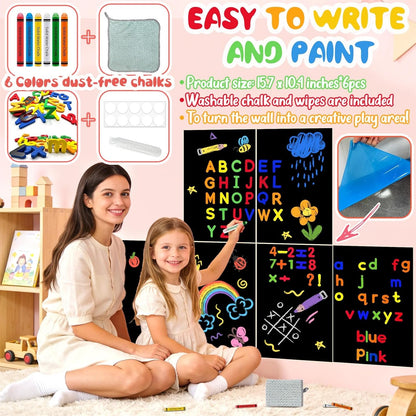 8 PCS Magnetic Wall Decals for Kids Magnetic Chalkboard Peel and Stick Magnet Sheets Board Sticker Tangram Puzzle Self Adhesive Contact Paper Dry Erase Blackboard for Playroom Homeschool 15.7"x10.4"