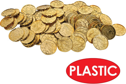 Beistle 200 Piece Embossed Plastic Coins For Pirate Treasure Chest Favors, Casino Theme Decorations