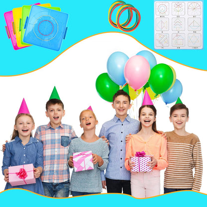 20 Pcs Plastic Double Sided Geoboard Mathematical Manipulative Material Geoboard Plastic Graphical Geo Board with Rubber Bands for Kindergarten Geometric Shape Learning Toys,4 Colors