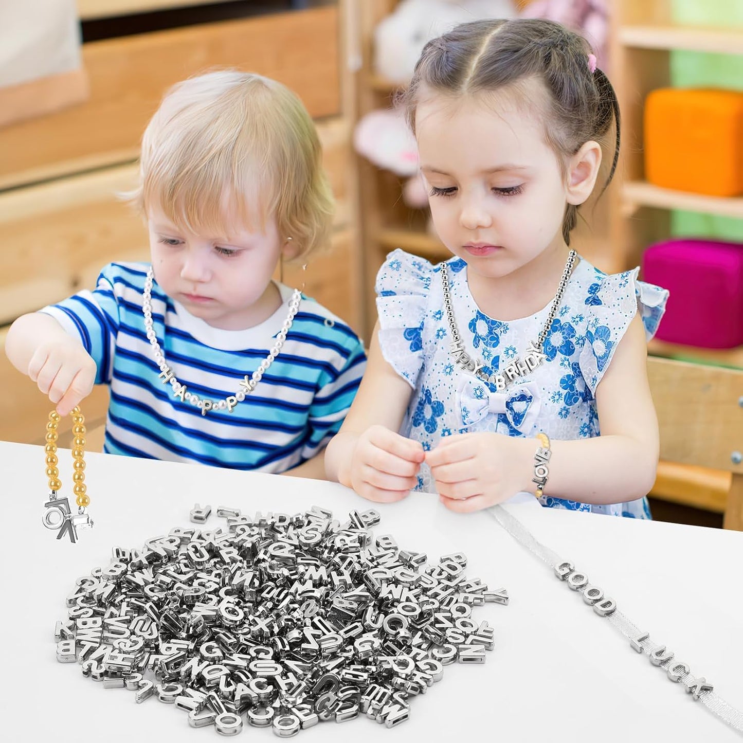 Augshy 400Pcs Large Letter Beads, Macaroon Hollow Letter Beads Plastic A-Z Mixed Alphabet Shape Bead for Jewelry Making Bracelets Necklaces Key Chains Shoelaces Crafts Party Decor(9 x 12 mm)