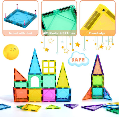 cossy 60 Pcs Magnet Tiles Magnetic 3D Building Blocks Set Educational Construction Toys for 3+ Year Kids with Stronger Magnets, Rivets-Fastened, Educational,Recreational, Conventional